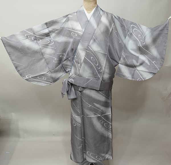 二部式 絽 お召しもの 単品 お上さん用 帯不必要 飾り気の無いに着られる セパレート Ｌ大きさ 無償性大きさ 合繊出どころ 薄墨色 新品（株）安田屋 NO42215