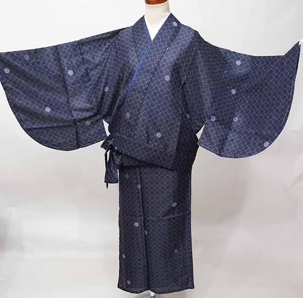二部式 絽 お召しもの 単品 お上さん用 帯不必要 飾り気の無いに着られる セパレート Ｌ大きさ 無償性大きさ 合繊出どころ 黒いこと 新品（株）安田屋 NO42214