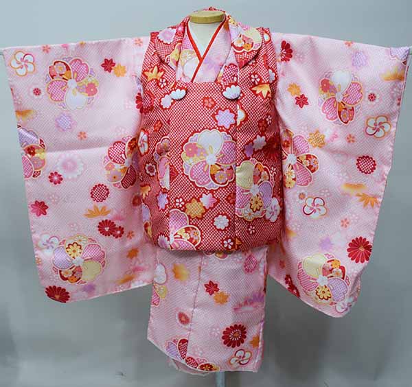 七五三 三歳 女児 被布着物フルセット 百花繚乱 赤色&times;ピンク 祝着 三才 3才 3歳 女の子 お仕立て無料 新品（株）安田屋 NO41050｜安田屋呉服店