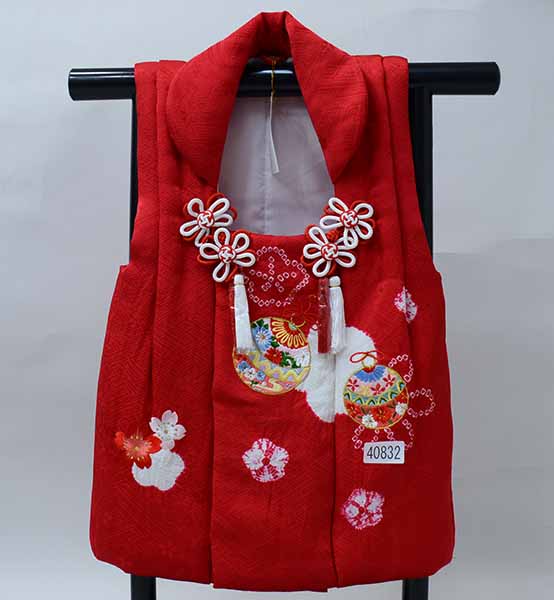 七五三 三歳 女児 正絹 総絞り 被布コート 単品 日本製 赤地 NO37180 七五三 三歳 女児 正絹 総絞り 被布コート 単品 日本製 赤地 NO37180の