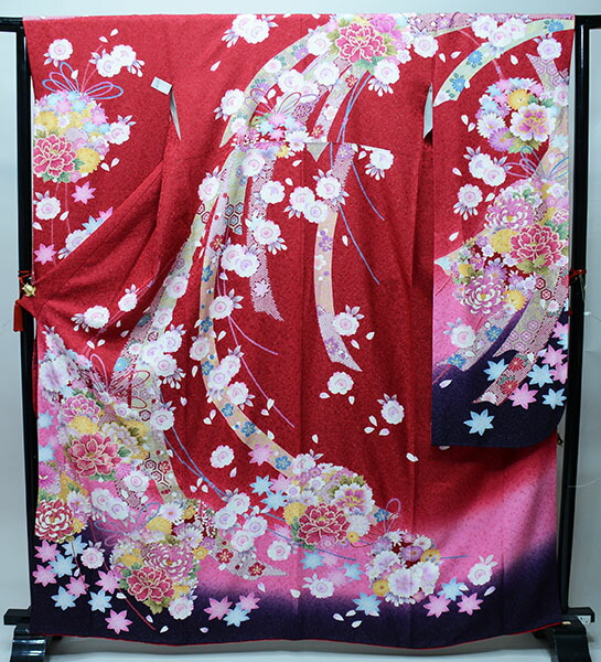 振袖 正絹 着物単品 仕立て上がり 百花繚乱 花刺繍 ラメ入り 濃赤 成人式 結納 結婚式 新品 株 安田屋 551360481 18rails Com