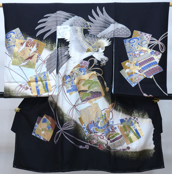 お宮参り 産着 男児 正絹 のしめ 綸子 金刺繍 鷹 虎 白地