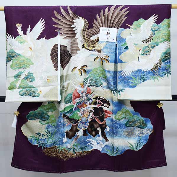 市場 お宮参り 武士 産着 金刺繍 着物 豪華絢爛 正絹 男児 男の子 のしめ 鷹 綸子地