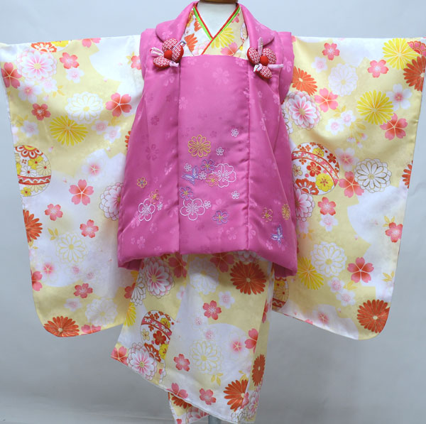 七五三 3歳 3才 三歳 三才 御嬢さん うしろ帯 厚地の外套 御召しものフルセット 百花繚乱 祝着 お仕立てもの無料 新品 （株）安田屋 NO33273