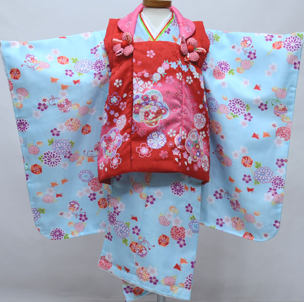 七五三 3歳 3才 三歳 三才 御嬢さん 御姉さん 厚地の外套 お召しものフルセット 百花繚乱 祝着 お仕立てもの無料 新品 （株）安田屋 NO33264