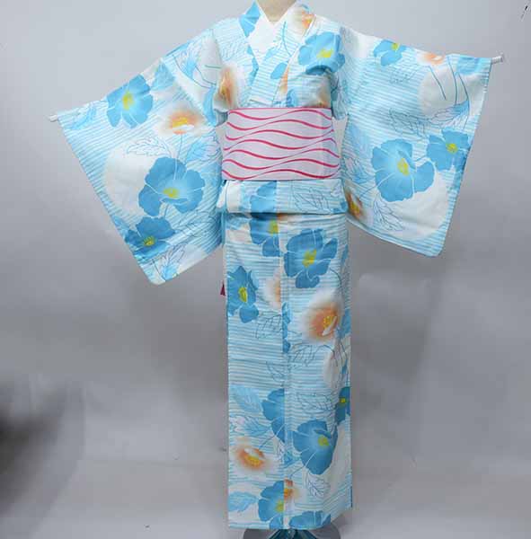 浴衣 単品 女性用 半身仕立 CooPass ポリエステル フリーサイズ 黒×白 浴衣 単品 女性用 半身仕立て CooPass ポリエステル LL～3L 白