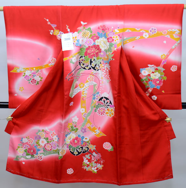 お宮参り産着 お嬢さん お嬢さん 正絹 のしめ 祝着 御召しもの 一つ身 初着 御前上等 本格手染め 赤いこと 羽二重 新品（株）安田屋 NO26890