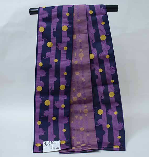 楽天市場】半幅帯 麻帯 浴衣帯 麻100% 本麻 日本製 猫刺繍 紺色
