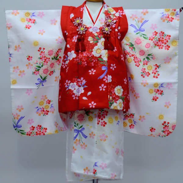 七五三 3才 3歳 三才 三歳 御嬢さん 御嬢さん 厚地の外套御召しもの祝着フルセット 百花斉放 お仕立てもの無料 新品（株）安田屋 NO24017