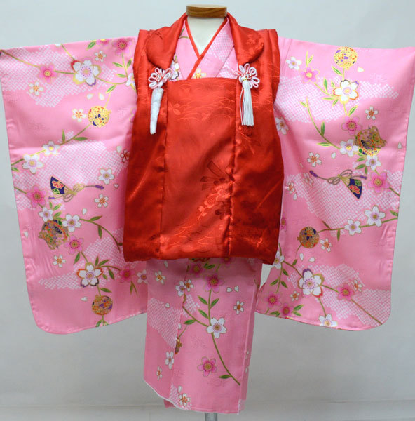 七五三 3歳 3才 三歳 三才 お嬢さん お嬢さん 厚地の外套 御召しものフルセット 百花斉放 祝着 お仕立てもの無料 新品（株）安田屋 NO31588