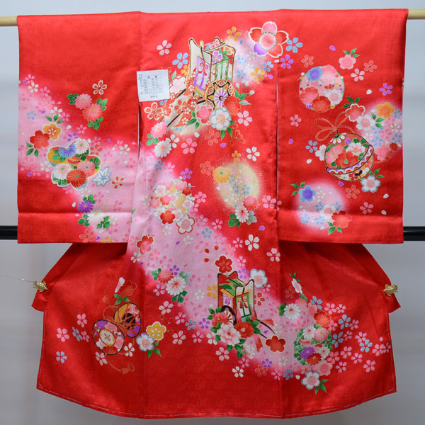 お宮参り産着 お嬢さん お嬢さん 正絹 のしめ 祝着 御召しもの 一つ身 初着 綸子 赤いこと 新品（株）安田屋 NO22997