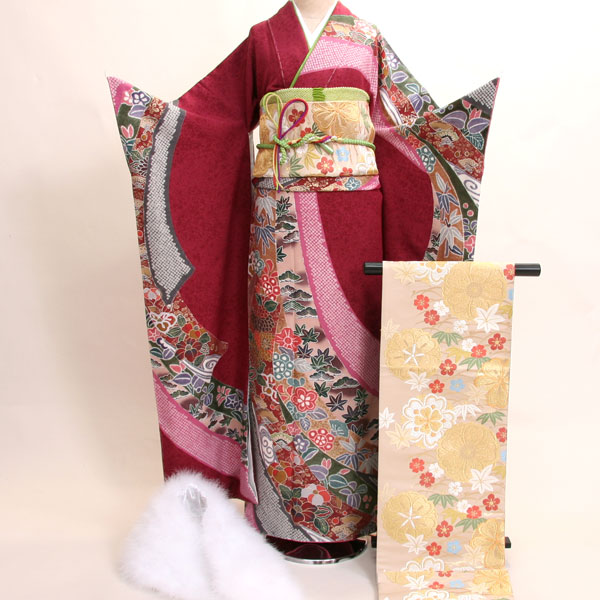振袖 御召しもの フルセット 正絹 百花繚乱 小物まで20点一揃い全て揃う 7昼日なか賃借（株）安田屋 【賃借】R20