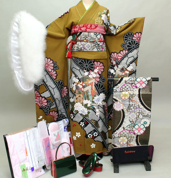 振袖 御召しもの フルセット 正絹 名著柄 小物まで完全揃う20点一揃え 7昼日なか賃貸 （株）安田屋 【賃貸】R172