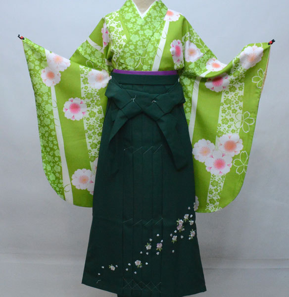 着物袴セット ジュニア用へ直し 144cm～150cm 百花斉放 緑色 袴色変更可能 卒業式 新品（株）安田屋 NO31706-03