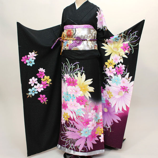 楽天市場】振袖 正絹 着物 オーダーメイド お仕立て込み 京友禅 黒地
