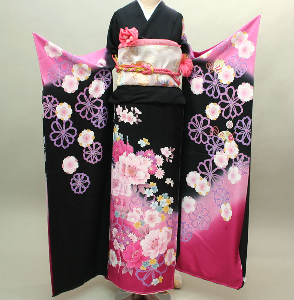 振袖 正絹 未仕立て オーダーメイド 百花繚乱 着物単品 黒地 新品（株）安田屋 NO240731-2｜安田屋呉服店