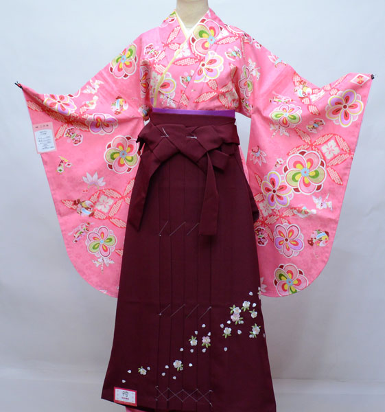 二尺袖 着物 袴フルセット 百花斉放 ピンク地 袴変更可能 卒業式 新品（株）安田屋 NO32587｜安田屋呉服店
