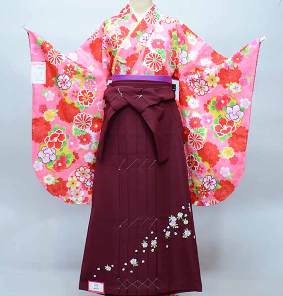 二尺袖 着物 袴 フルセット 百花斉放 ピンク色 袴変更可能 卒業式 新品(株)安田屋 NO36805|安田屋呉服店