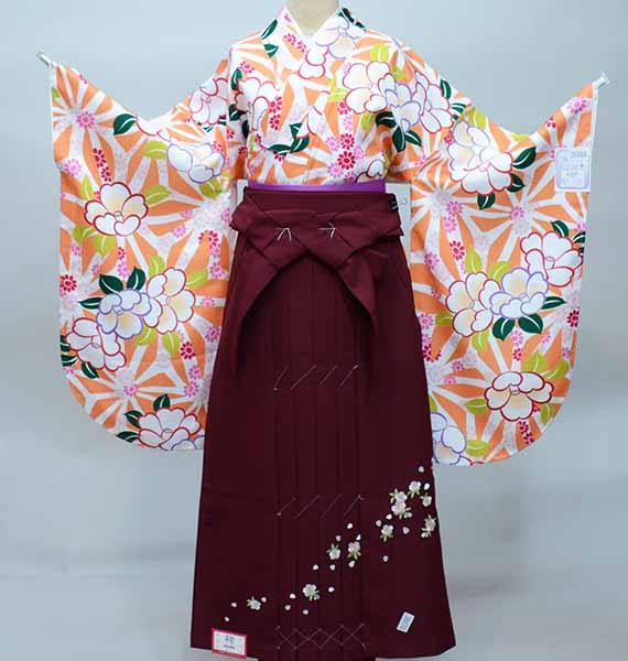 二尺袖 着物 袴フルセット ジュニア用へ直し 135cm～150cm 陽気な天使 オレンジ色 袴変更可能 新品（株）安田屋 NO36866-2｜安田屋呉服店