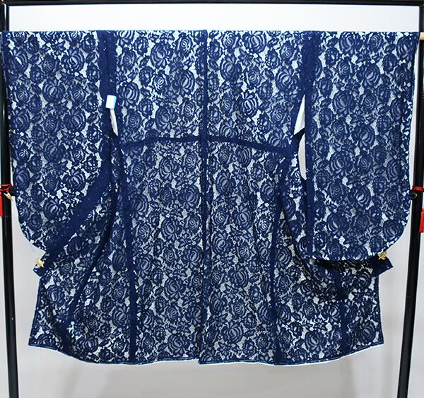 二尺袖着物 単品 仕立て上がり 総レース 着物丈は着付けし易いショート丈 紺色 卒業式 新品（株）安田屋 NO36274｜安田屋呉服店