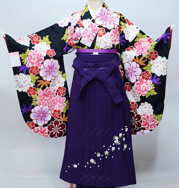 二尺袖 着物 袴フルセット 豪華絢爛 袴色変更可能 黒地 卒業式に 新品（株）安田屋 NO36040｜安田屋呉服店
