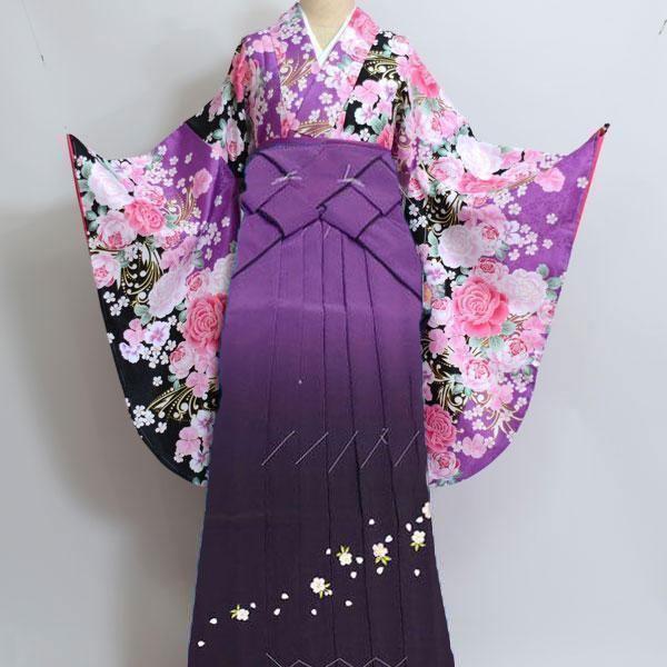 二尺袖御召しもの袴フルセット 無地暈し刺しゅう袴 百花繚乱 袴うつり変わり能力のある 新品（株）安田屋 NO15449-06
