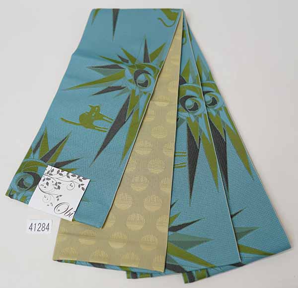 ☆猫刺繍☆日本製☆刺繍麻帯☆新品オシャレな袋半幅帯☆着物や浴衣に腰まわりオシャレ ☆猫刺繍☆日本製☆刺繍麻帯☆新品オシャレな袋半幅帯☆着物や