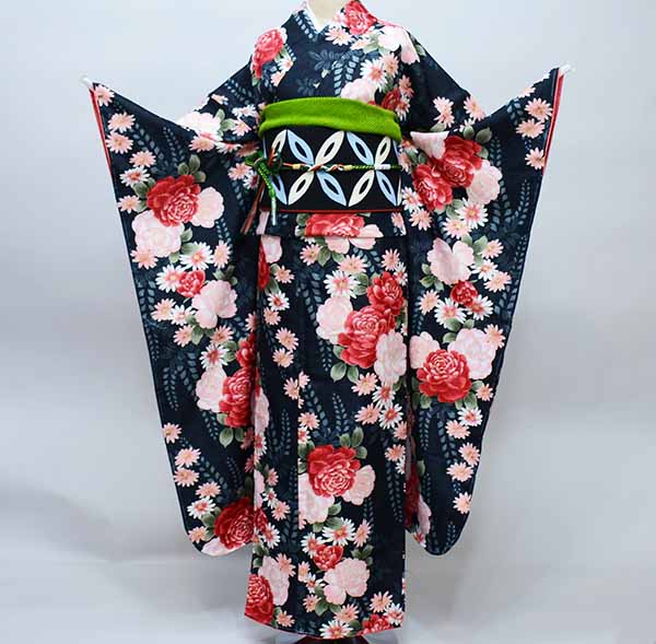 振袖 レース振袖 着物 単品 合繊 仕立て上がり 焦げ茶 成人式 NO38380