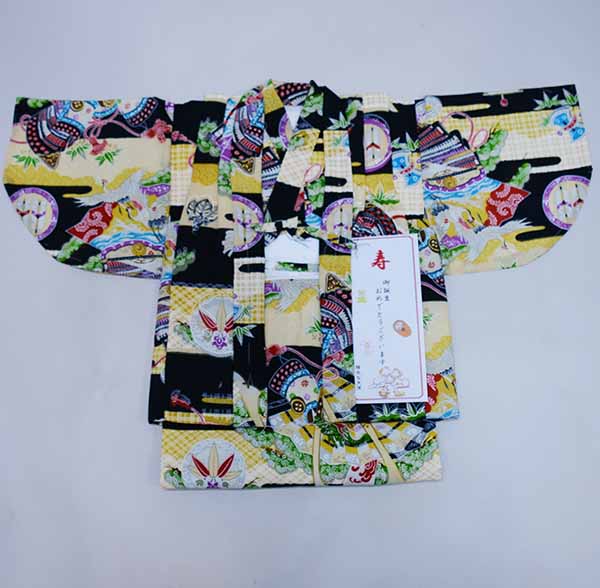 楽天市場】男児袷一つ身セット 紺地に兜 でんちセット 一つ身の着物