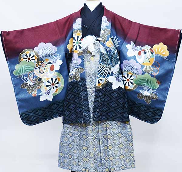 七五三 五歳 男児 羽織袴フルセット 白×青 兜 袴変更可能 NO37089