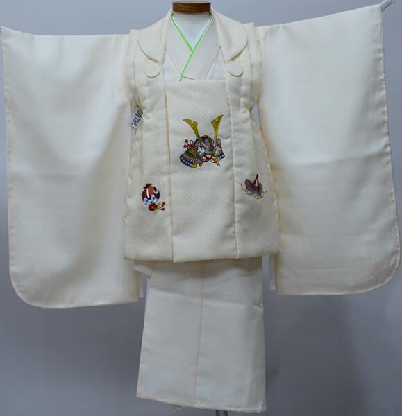 七五三 三歳 男児 被布着物セット 疋田鹿の子柄 被布に刺繍入り アイボリー 祝着 男の子 三才 3歳 3才 新品(株)安田屋 NO39786|安田屋呉服店