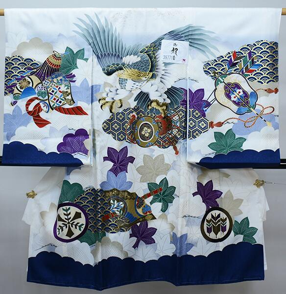 お宮参り 産着 のしめ 男児 正絹 綸子地 金刺繍 ピンク 鷹 NO38245