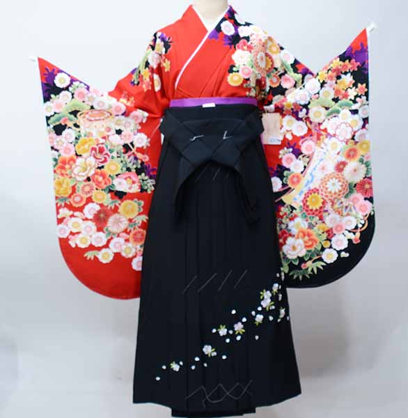 二尺袖 着物 袴フルセット ジュニア用へ直し 135cm～150cm From KYOTO 赤色 袴変更可能 卒業式 新品（株）安田屋 NO40929-2｜安田屋呉服店