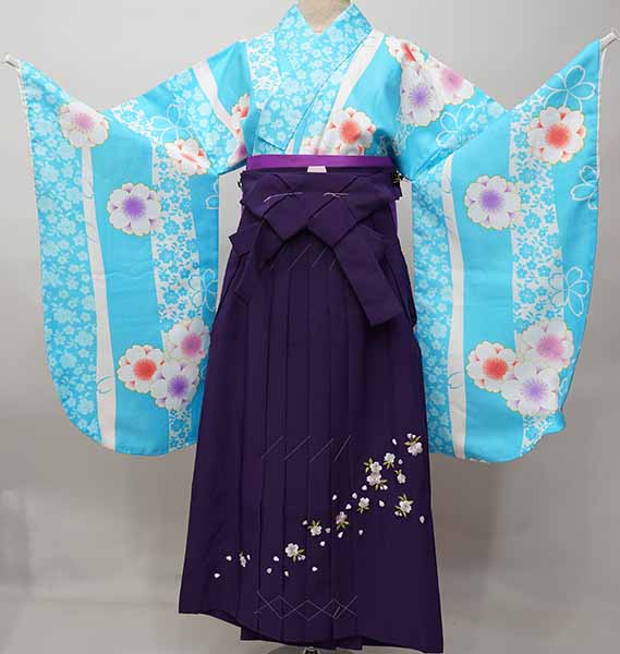 二尺袖 着物 袴フルセット 小紋柄 着物丈は着付けし易いショート丈 水色 袴変更可能 卒業式 新品(株)安田屋 NO41253|安田屋呉服店
