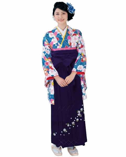 着物 袴セット ジュニア用へ直し 135～150cm H・L アッシュ・エル 青色 卒業式 袴変更可能 新品（株）安田屋 NO28638-6