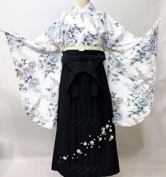 二尺袖 着物 袴フルセット ジュニア用へ直し 135~150cm ボヌールセゾン 白地 袴変更可能 新品(株)安田屋 NO43454-02|安田屋呉服店
