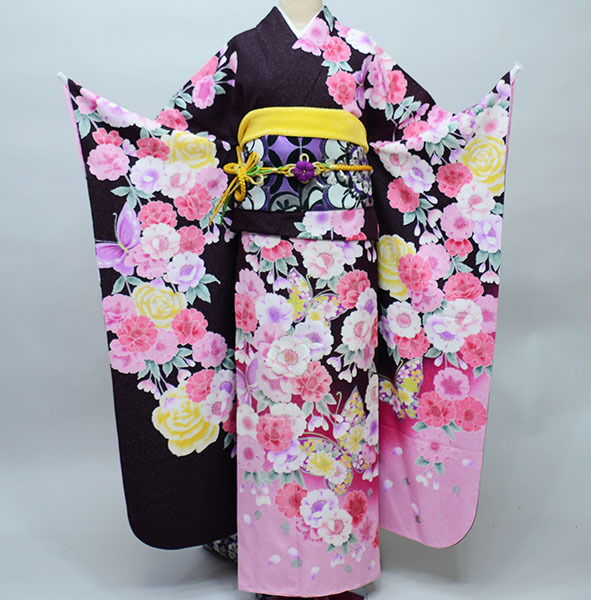 振袖 着物 フルセット 正絹 百花繚乱 ラメ 茶系 小物まで20点一式すべて揃う 7日間レンタル 成人式 結婚式 結納にどうぞ（株）安田屋【レンタル】R34833｜安田屋呉服店 14,976円