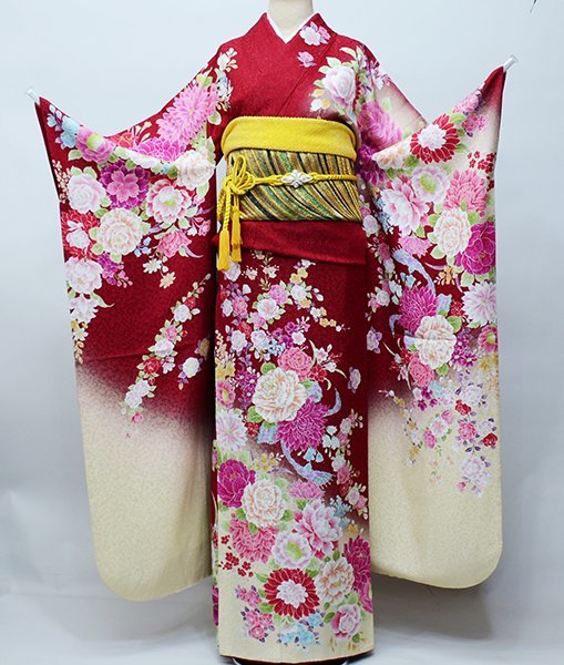 振袖 着物 フルセット 正絹 百花繚乱 赤色 小物まで20点一式すべて揃う 7日間レンタル 成人式 結婚式 結納にどうぞ（株）安田屋【レンタル】R39598｜安田屋呉服店