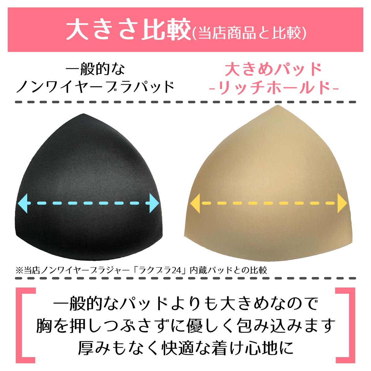 楽天市場 マラソン限定クーポン有 ノンワイヤーブラ用 大きめパッド リッチホールド D Fカップ 育乳 バストアップ ラクブラ24に最適 美胸メイク 谷間メイク ブラカップ パッド ナイトブラ ブラ小物 ブラジャーパッド 楽 ラク D E F カップ Premina プレミーナ