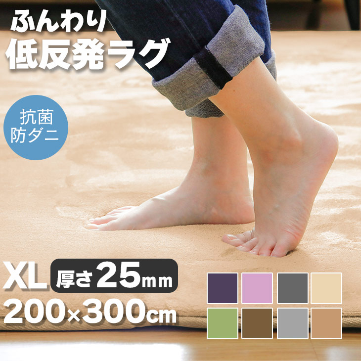 SALE！[48%オフクーポン] ふんわり低反発ラグマット 200&times;300 ラグマット 厚手 厚さ25ｍｍ おしゃれ 北欧 カーペット リビング 春 夏 滑り止め付き ホットカーペット 床暖房対応 四角 フランネル 新生活 4畳 抗菌 防ダニ｜ヤスカ店