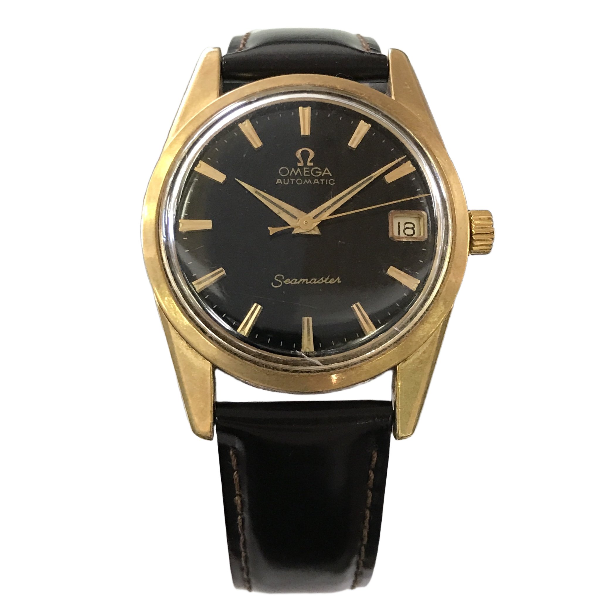【中古】 オメガ シーマスター OMEGA Seamaster 黒文字盤 自動巻き メンズ 腕時計 ゴールド色 稼働 時計 T11394688|ReRe(安く買えるドットコム)