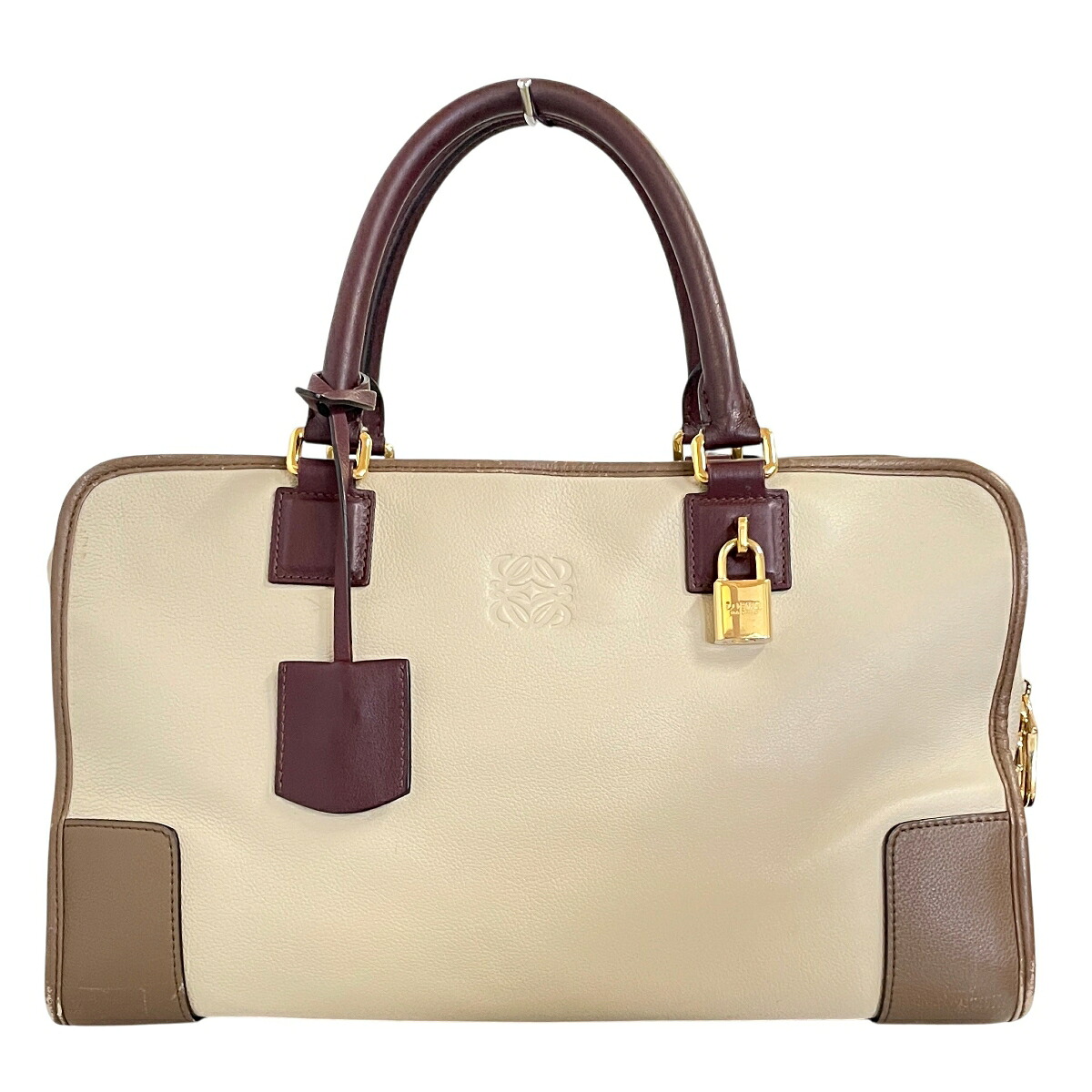 【中古】  ロエベ LOEWE アマソナ36 ハンドバック なめし革 ベージュ 黒いこと 352.62天使の都市22 レディース 御徒面子  T11269715