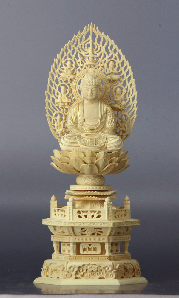 コレクション】スモーキーシトリン 観音彫物 台座付 仏像 柘植 六角