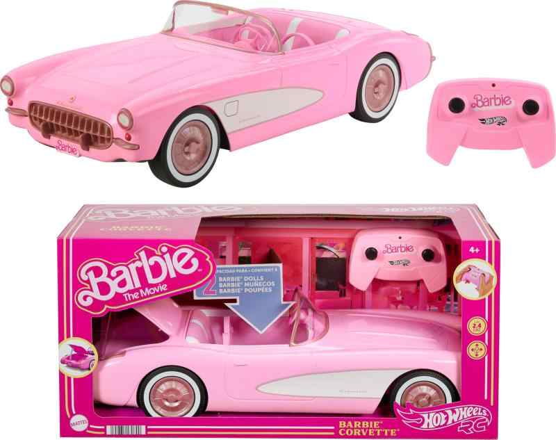 Hot Wheels RC Barbie Corvette, Battery-Operated Remote-Control Toy Car from Barbie The Movie, Holds 2 Barbie Dolls, Trunk Opens