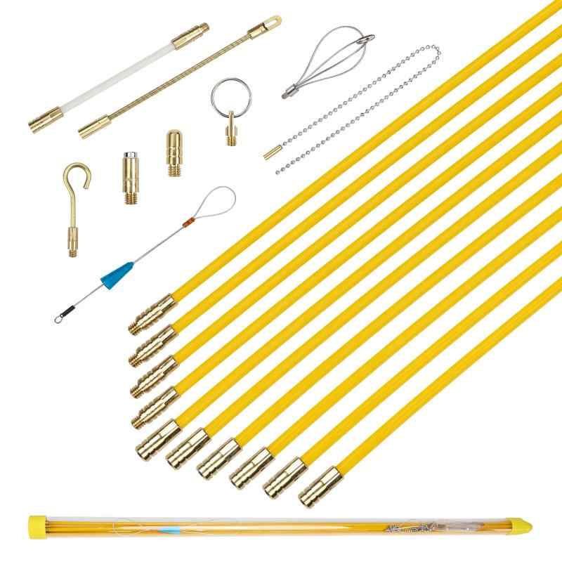 通線ロッド 通線ワイヤー φ4mm ケーブル索引具 先端金具9種類付き 収納ケース付き