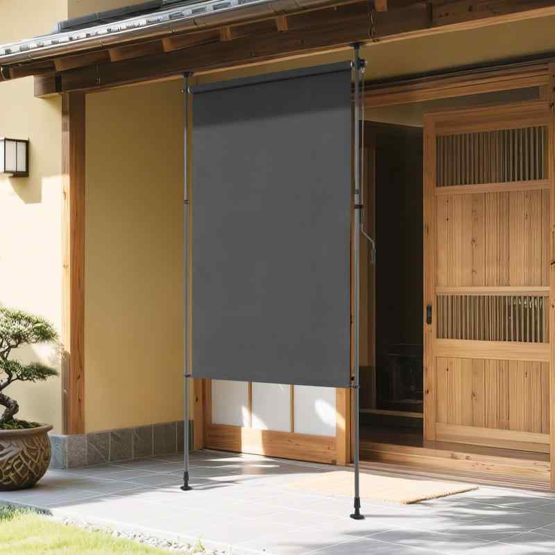 KELIXU 突っ張り式サンシェード 縦型 オーニングシェード 日除け 屋外 ひよけ 目隠し 巻き取り式 高さ調節可能 断熱 遮光 防水シート 取り付け簡単 穴あけ不要 庭 ベランダ