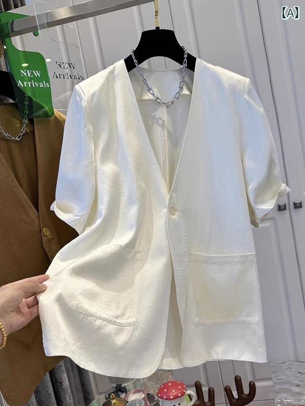 ブラウス レディース 半袖 シフォン シャツ トップス 羽織り 薄手 前開き 襟付き 無地 シンプル ゆったり 体型カバー 通気性 通勤 通学 オフィス カジュアル きれいめシルエット 透け感 オフィスウェア