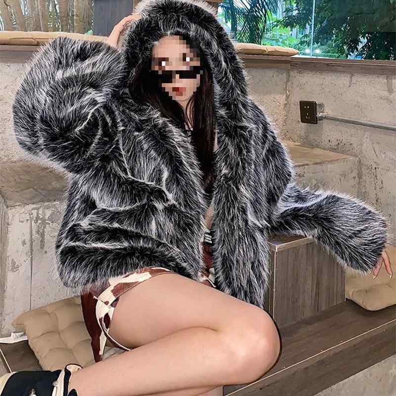レディース ボンネット付き添い人 フェイクファー 厚地の外套 秋冬 ゆったり 子ヒツジ毛革 保暖 アウター 生あたたかい 軽さ もの柔らか原材料