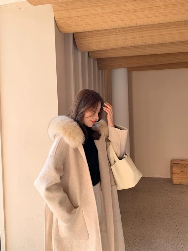 レディース 秋冬 ロング丈 毛革付き添い人 ボンネット ケープ厚地の外套 両面 絨毛 羊毛 アウター 情の籠もった 今めかしい 防寒 影ぼうし