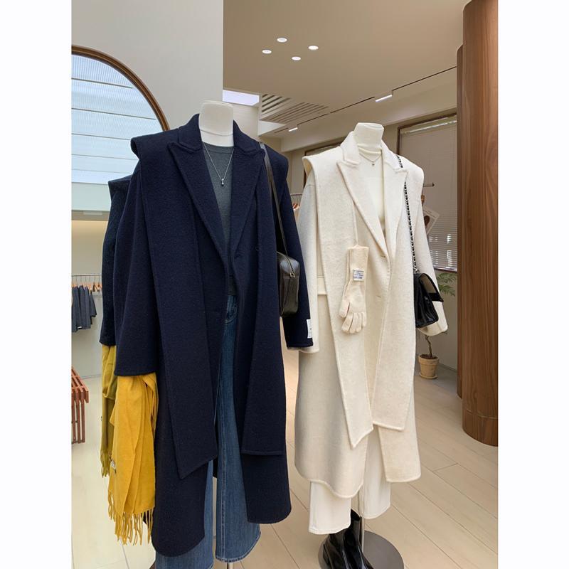 厚地の外套 レディース ゆったり ロング丈 ダブル人間の顔 絨毛 ボンネット付き添い人 えり巻き 秋冬 情の籠もった 羊毛 フェルト アウター 保湿 軽さ 今めかしい